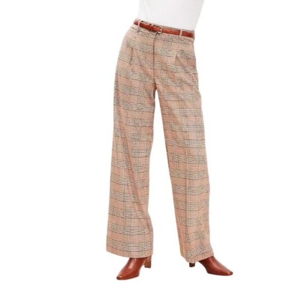 Loft Peyton Trouser in Plaid Womens High-Waist Wide Leg Pants Size 4 - Picture 1 of 16